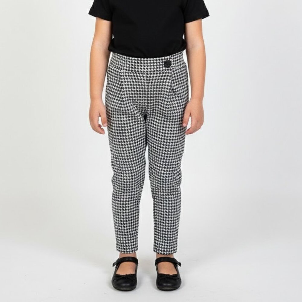 Girls Houndstooth Ankle Pants Size S 7 8 Black White Stretch NWT